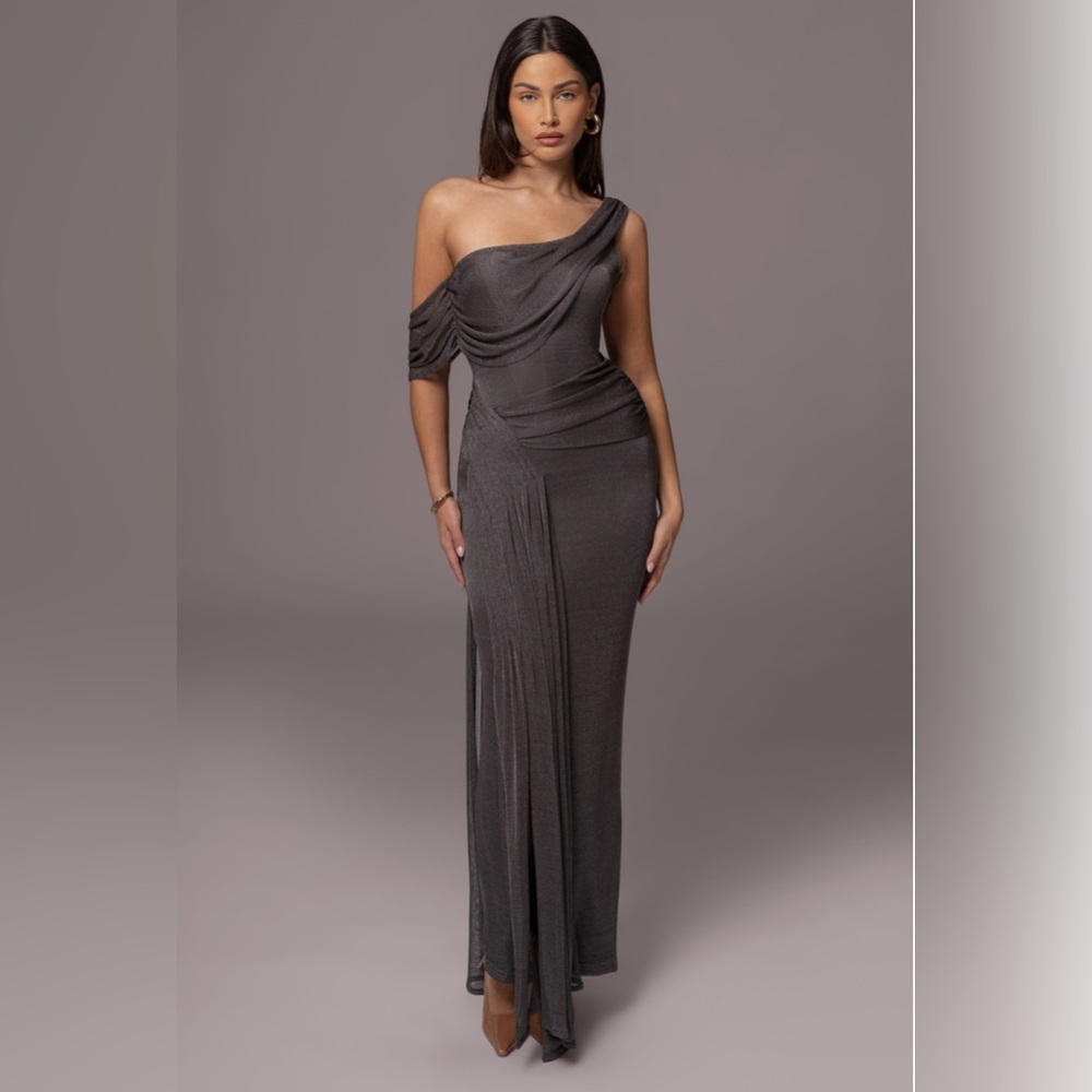 JLUXLABEL Charcoal One-Shoulder Gown